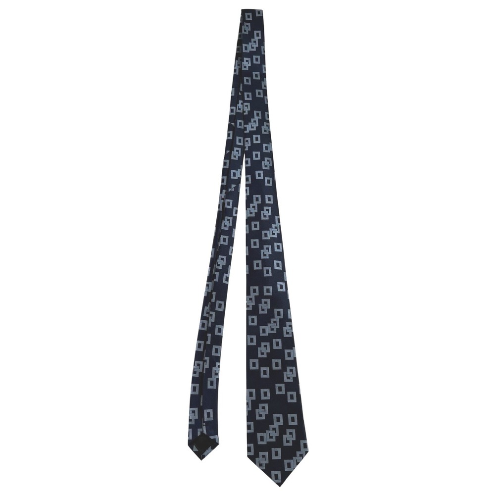 Kai Long Necktie Mens OS Silk Geometric Square Navy Blue Classic Formal Business